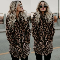 women faux fur leopard print winter warm parka jacket trench coat overcoat top
