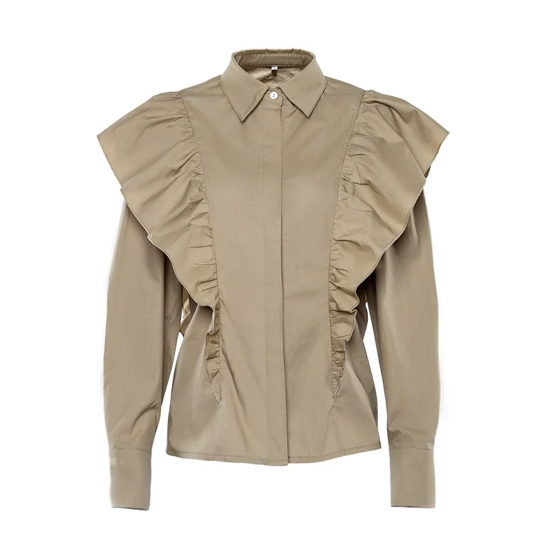 Женская рубашка с длинным рукавом однотонная элегантная модная свободная