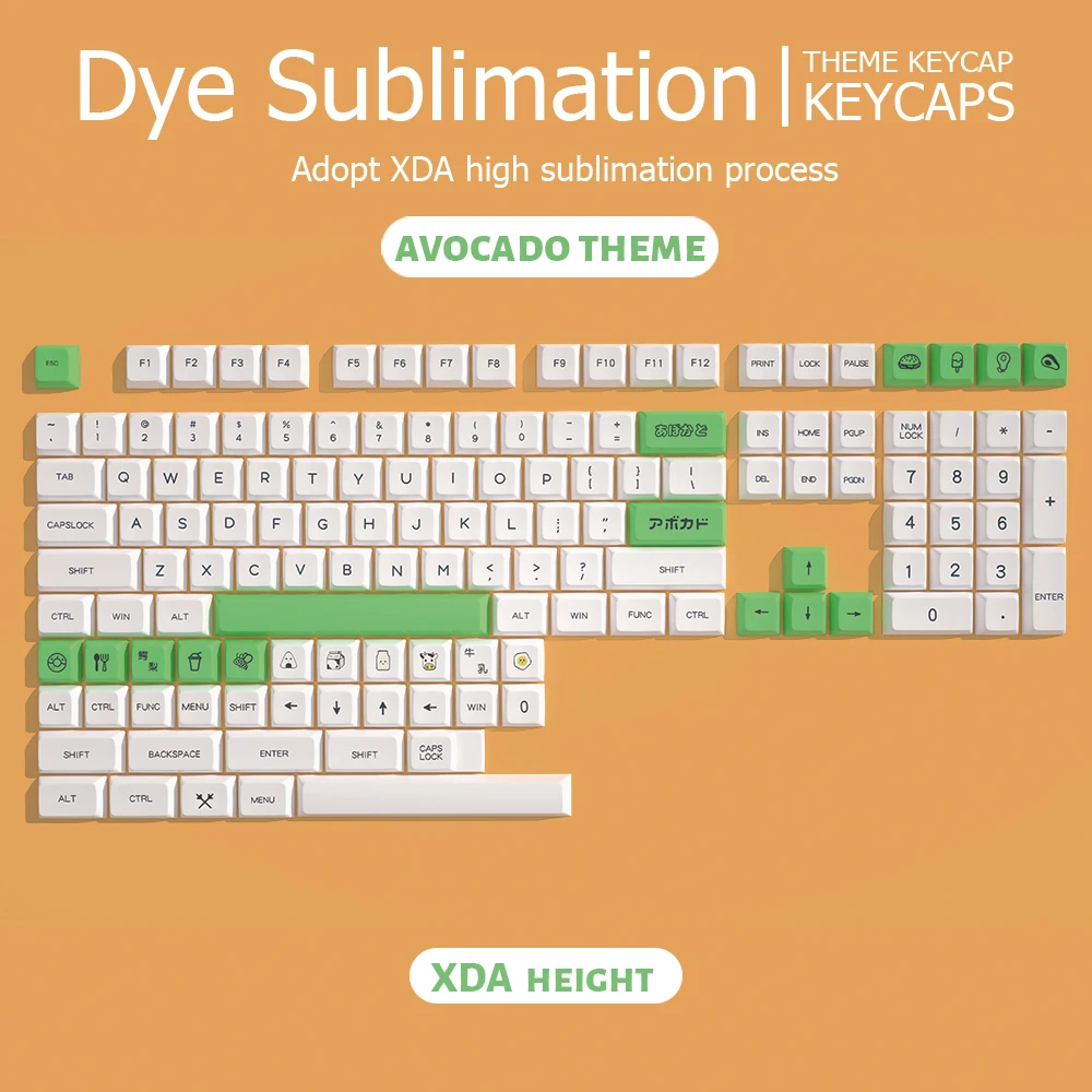 

138 Key PBT Avocado Keycaps XDA Profile DYE SUB Personalized English Japanese Keycap For Cherry MX Switch Mechanical Keyboards
