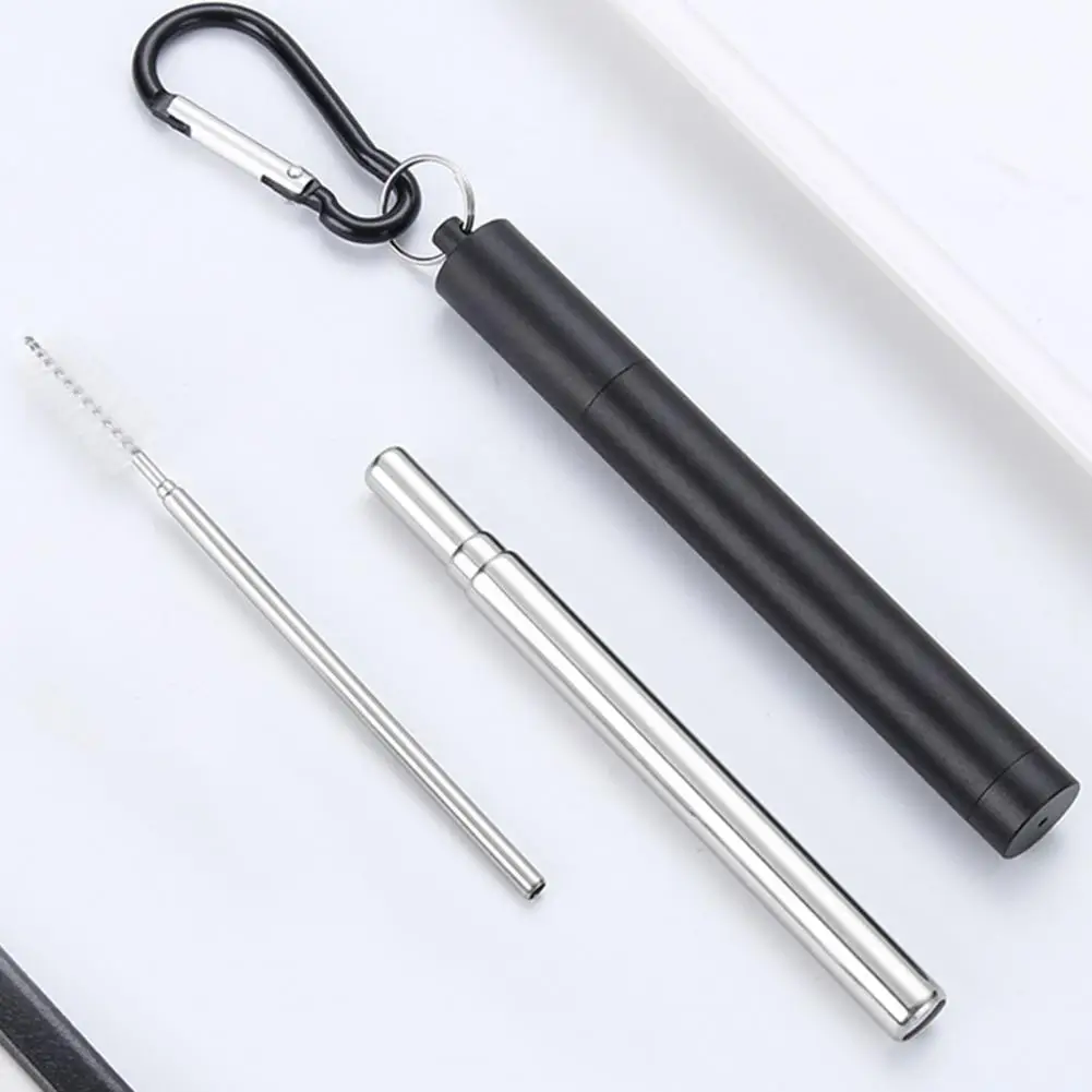 

Ergonomic 1 Set Comfortable Grip Collapsible Straw Stainless Steel Telescopic Drinking Straw Anti-corrosion for Kitchen