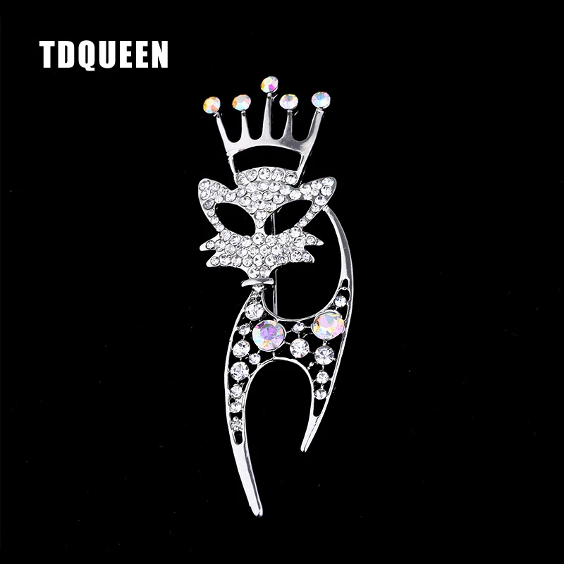 Женская Брошь в виде кошки TDQUEEN золотистые и серебристые металлические стразы