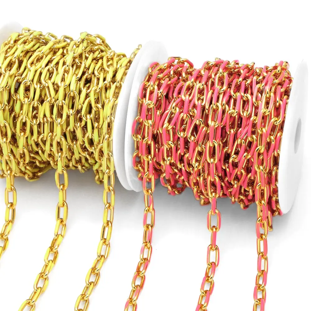 OCESRIO 10M Trendy Handmade Hiphop Cable Chain for Necklace Gold Plated Copper DIY Jewelry Making Supplies cana040