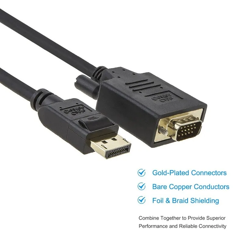 DP-VGA кабель Displayport-VGA позолоченный Стандартный DP папа-VGA Мужской черный цвет |