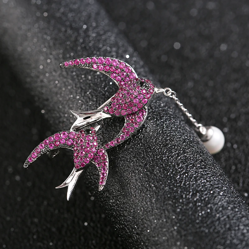 Двойная Ласточка Висячие жемчужные броши Любовь брошь в виде птицы цветные