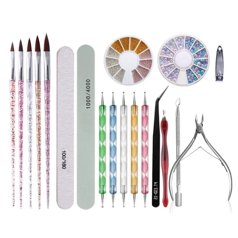 

Manicure Set Cuticle Pusher Clippers Nail Art Files Buffer Sanding Tool Cleaning Brush Scissors Dead Skin Remover Dotting Pen