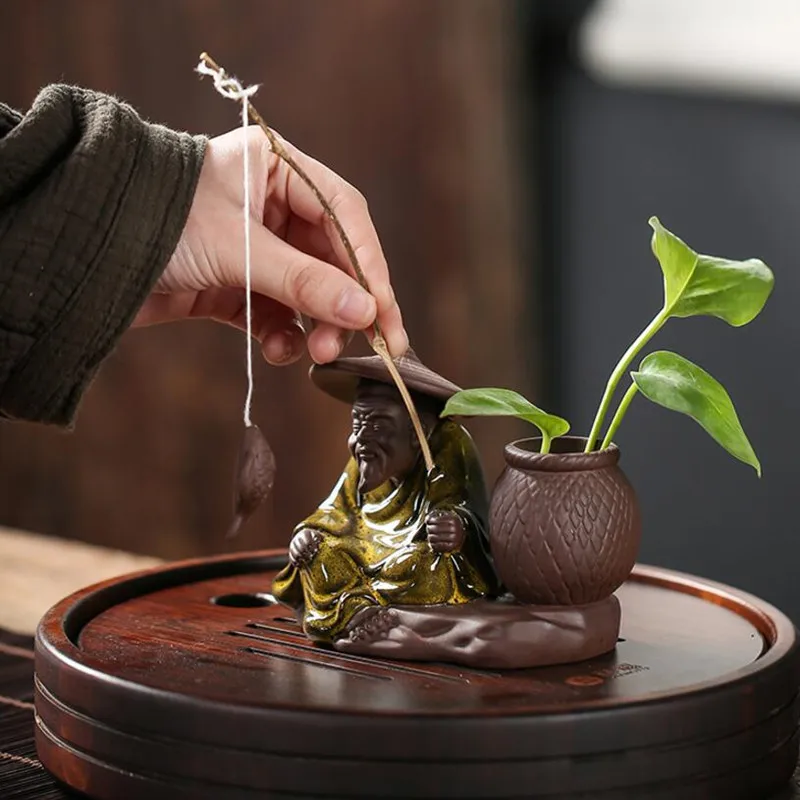 

1PCS Ceramic Tea pet decoration Boutique Tea table tea Figurine Ornaments flower pot Purple Ceramic Crafts Tea Accessories