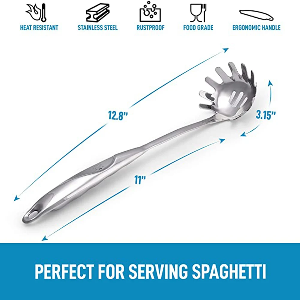 

Kitchen Pasta Server Stainless Steel Spoon with Ergonomic Handle for Spaghetti Noodles SER88