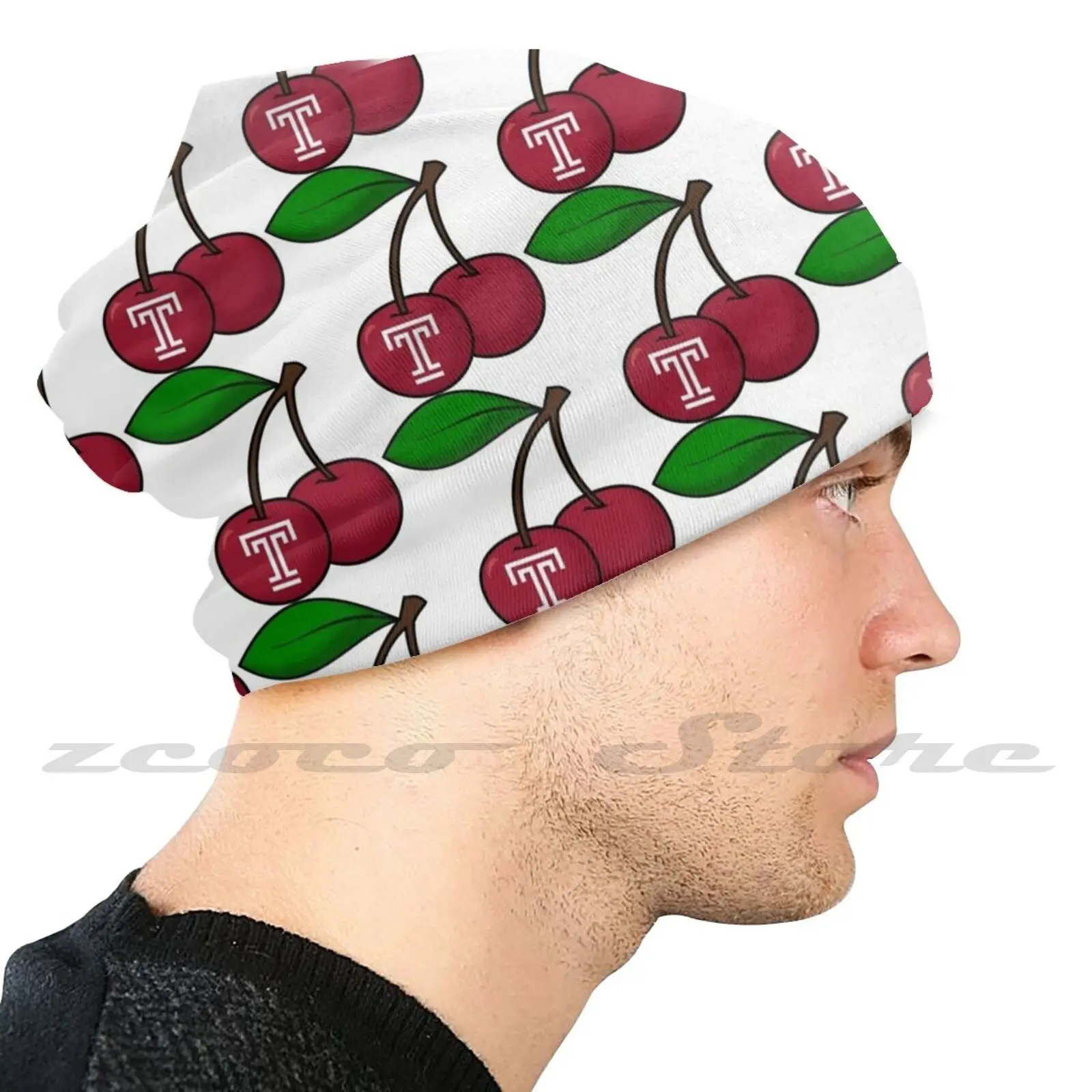 

Temple University T Cherries Personalized Pattern Knit Hats Plus Size Elastic Soft Cap Temple Temple University Temple T Temple