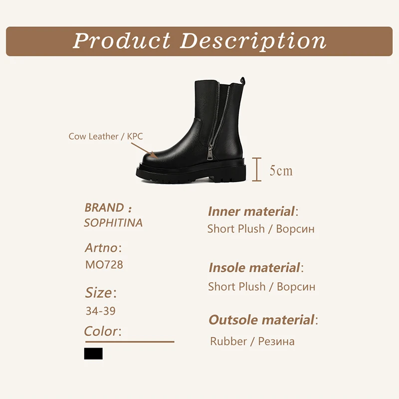 

SOPHITINA Women's Boots High Quality Genuine Leather Ladies Ankle Boots Round Toe Zipper Elastic Band Black Shoes Women MO728