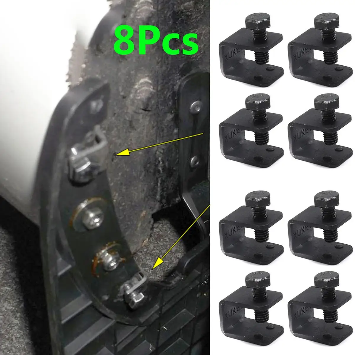 

8x Universal Mud Flaps Splash Guard Black C U Clamps Bolt On No Drilling Clips For Car AUTO With fender flange