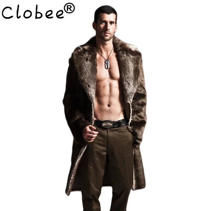 Мужское пальто из искусственного меха зимнее плюс размер парка куртки длинные