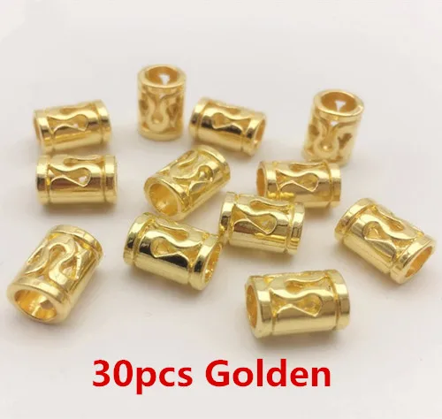 30pcs Golden 12 шт.-30 шт. бронзовые/Серебристые/золотистые металлические маленькие волосы коса боязнь борода дредлок бусины трубчатые кольца для укладки волос аксессуары - Цвет: 30pcs Golden