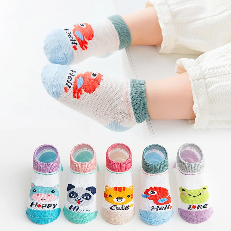 

5Pairs/Lot Children's Short Tube Mesh Cartoon Animal Smiley Face Letter Thin Summer Baby Baby Boat Socks