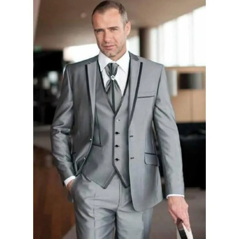 

New Grey Suit Mens Wedding Suits 2020 Slim Fit Business Male Suit 3 Piece Prom Party Groom Tuxedos Set (Blazer+Vest+Pants)