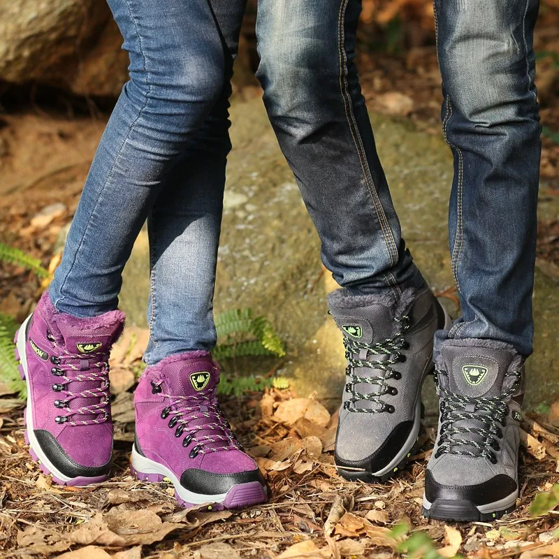 Мужские ботинки из коровьей кожи для пеших прогулок, водонепроницаемые спортивные Трекинговые ботинки, зимняя уличная альпинистская обувь с мехом