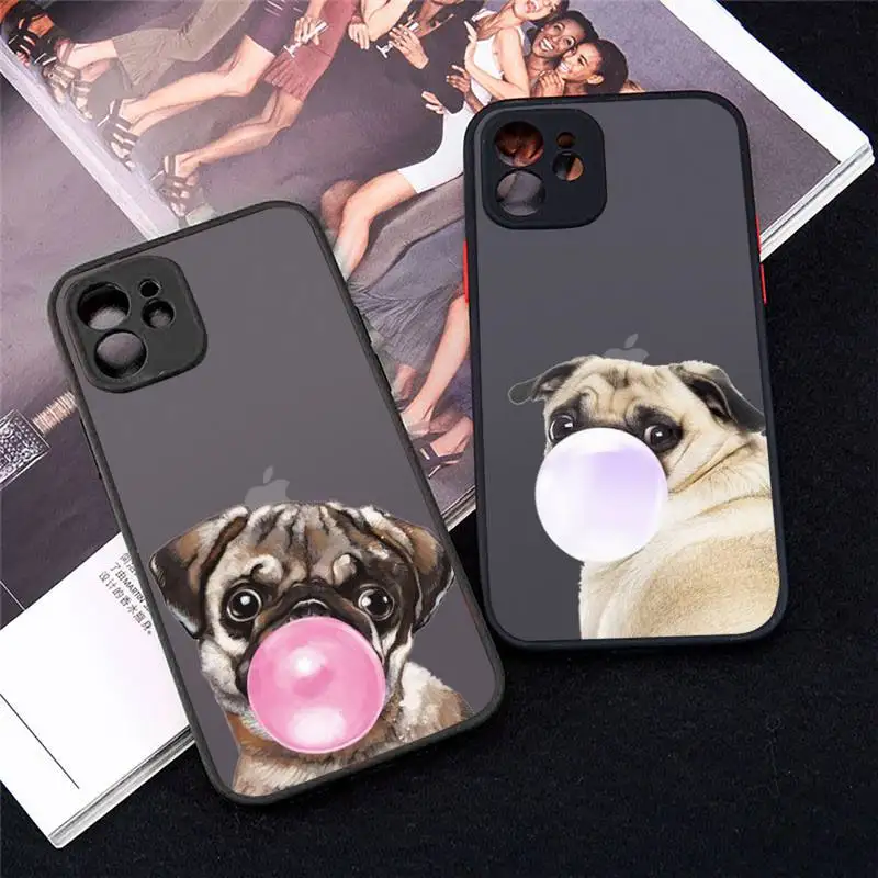 

Cute dog puppy Pug Bulldog Phone Cases matte transparent For iphone 7 8 11 12 plus mini x xs xr pro max cover