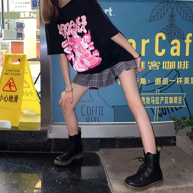 

Gothic Style Korea pop E-girl guitar print Drak Tops Summer Kawaii clothes Crop Harajuku O-neck Short Sleeve Women ins T-shirts