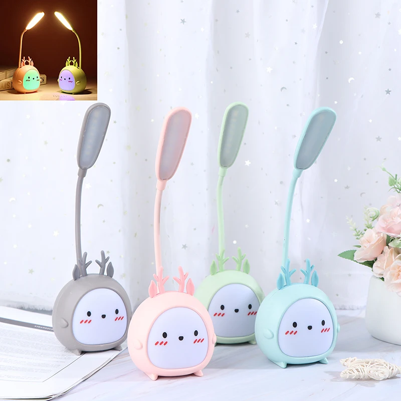 

LED Table Lamp USB Rechargeable Desk Lamp Two-speed Dimming Cute Cartoon Dormitory Lights
