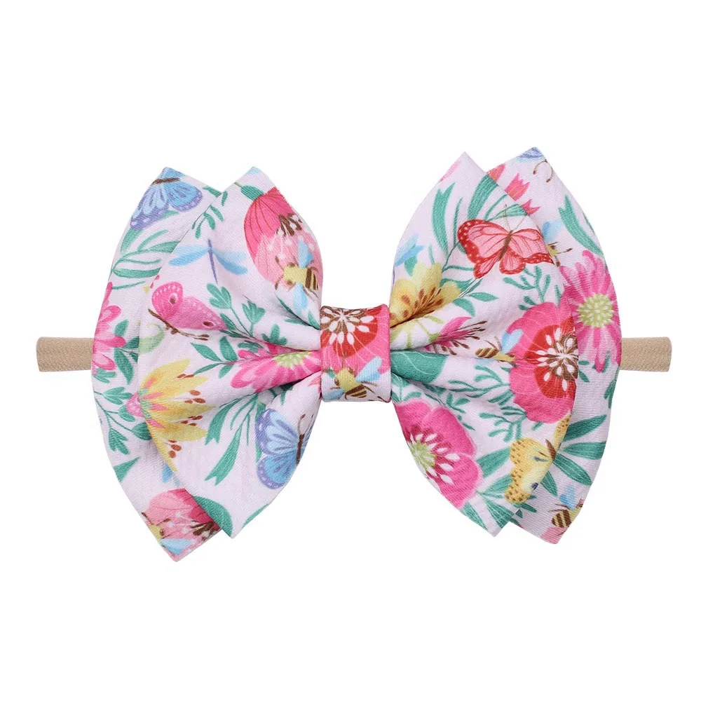 

10PCS 6'Inch Baby Seamless Elastic Headband Printed Bowknot Nylon Headband Children's Hair accessories