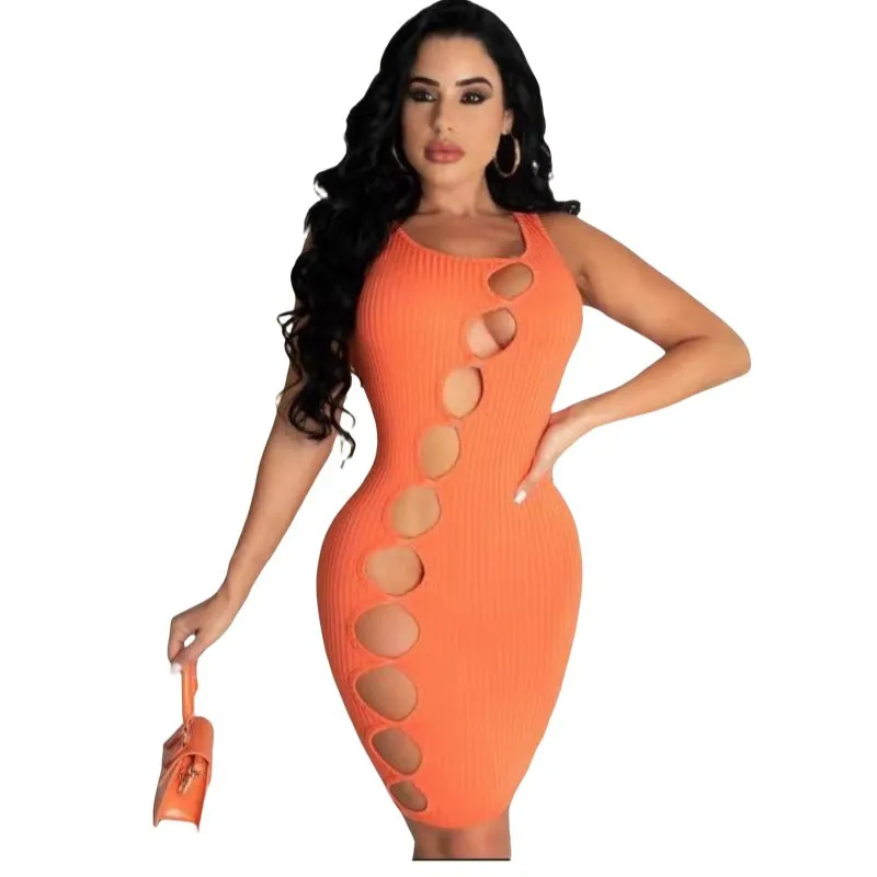 

SSEURAT Women Mini Dress Solid Sleeveless Hole Dresses Sexy Fashion Casual Vestidos Summer Outfits