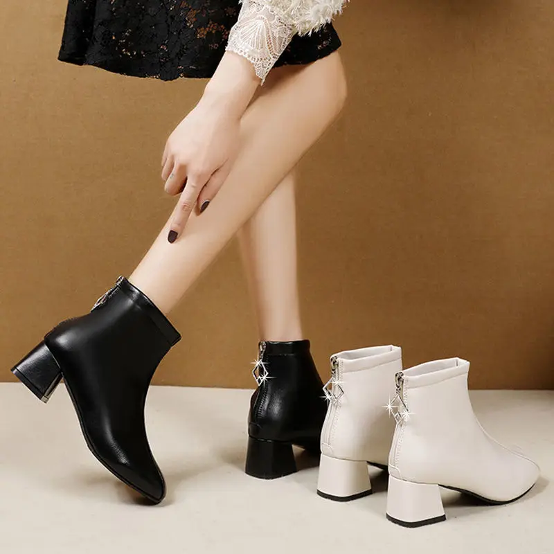

Short Boots Women's 2021 New Autumn and Winter British Style Leather Martin Boots with Thick Boots and Bare Boots and Thin Boots