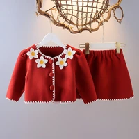 autumn spring girls clothing set baby clothes long sleeve kids suit top coat short skirt 2pcs elegant children clothing outfit