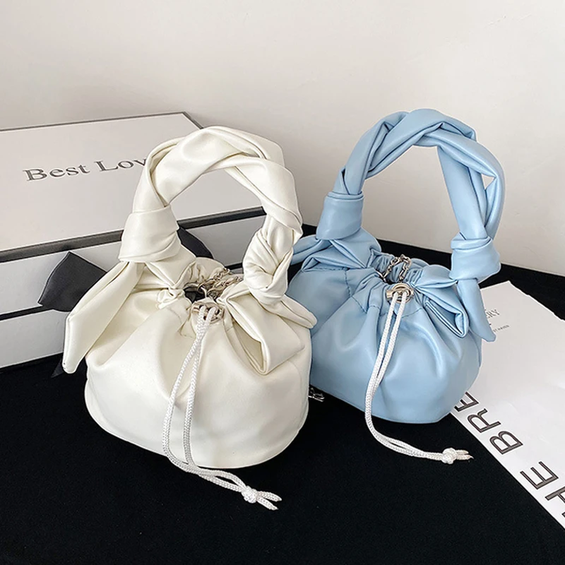 YOUSE Fashion Cloud Texture Pleated Shoulder Bucket Bag For 2021 Women Casual PU Leather Women Drawstring Crossbody Handbags