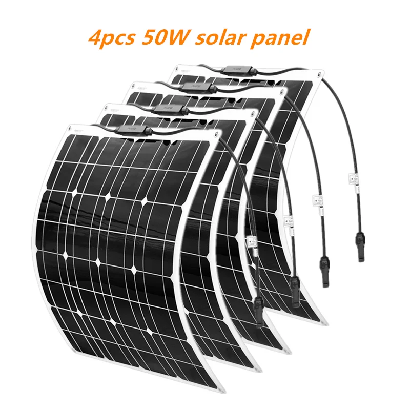4pcs 50w solar panel 50 Вт Гибкая солнечная панель монокристаллическая Кремниевая ячейка для 12 в системы зарядного устройства батареи 100 Вт 150 Вт 200 Вт Panneau solaire - Цвет: 4pcs 50w solar panel