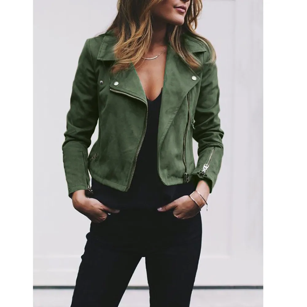 .Solid Bomber Jacket Women Zipper Up Retro Coat Spring 2019 Autumn Long Sleeve Basic Plus Size Short Biker Jackets Female | Спорт и
