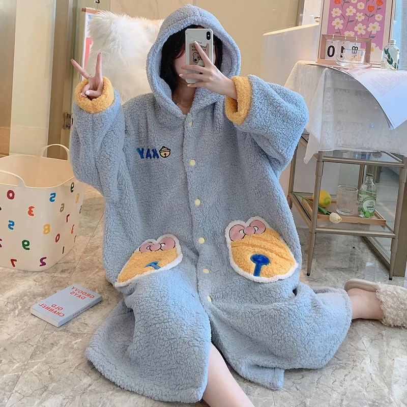 

Coral Velvet Couple Pajamas Winter Cute North Cake Velvet Thickening Plus Velvet Nightgown for Men/women Home Clothing Nightgown