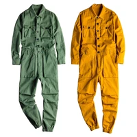 autumn overalls mens jumpsuit loose long sleeve cotton cargo pants green black yellow workwear trousers large size 5xl