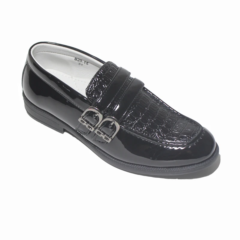 

New Design Boys Black Leather Shoes Childrens PU Hook & Loop Closure Smart Shoe Wedding Party Dress Oxford Two Straps Buckle
