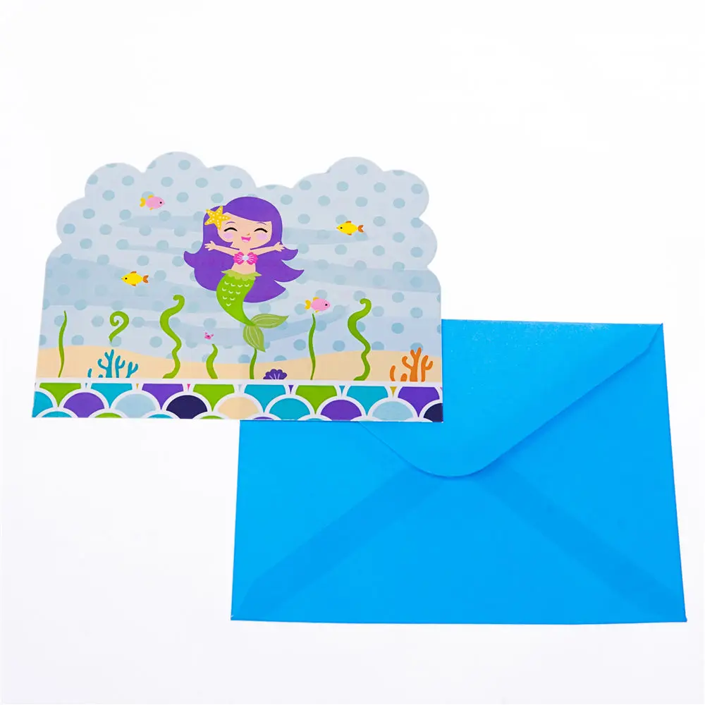 Русалка тема пригласительная открытка печать поздравительная мультфильм