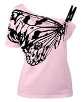 2021 summer slim butterfly print t shirt european and american new sexy strapless strap t shirt