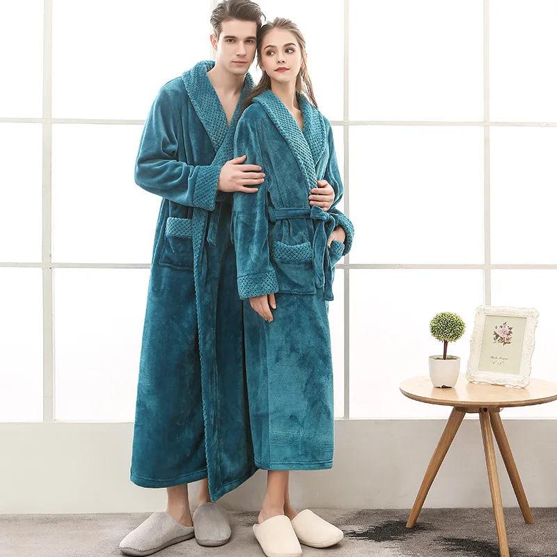 

Classic upgraded flannel couple's Nightgown men women's lengthened and thickened bathrobe pajamas autumn winter sleepwear robe