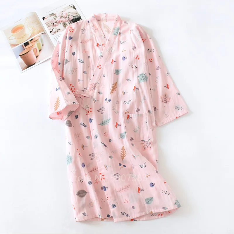 

Japanese Cotton Thin Kimono Pajamas Woman Bathrobe Summer Yukata Leisure Sleepwear Nightgown Japanese Traditional Clothing