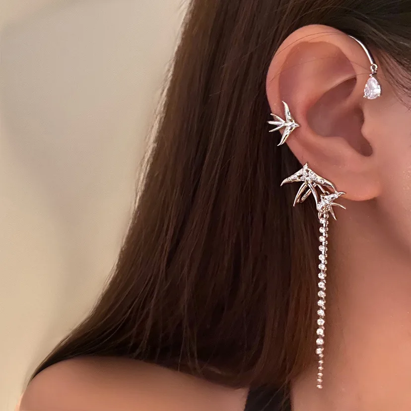 

Diamond Tassel Bird Swallow Ear Bone Clip Without Pierced Earrings Korean Fashion Flashing Diamond Sweet Cool Cold Wind Earrings
