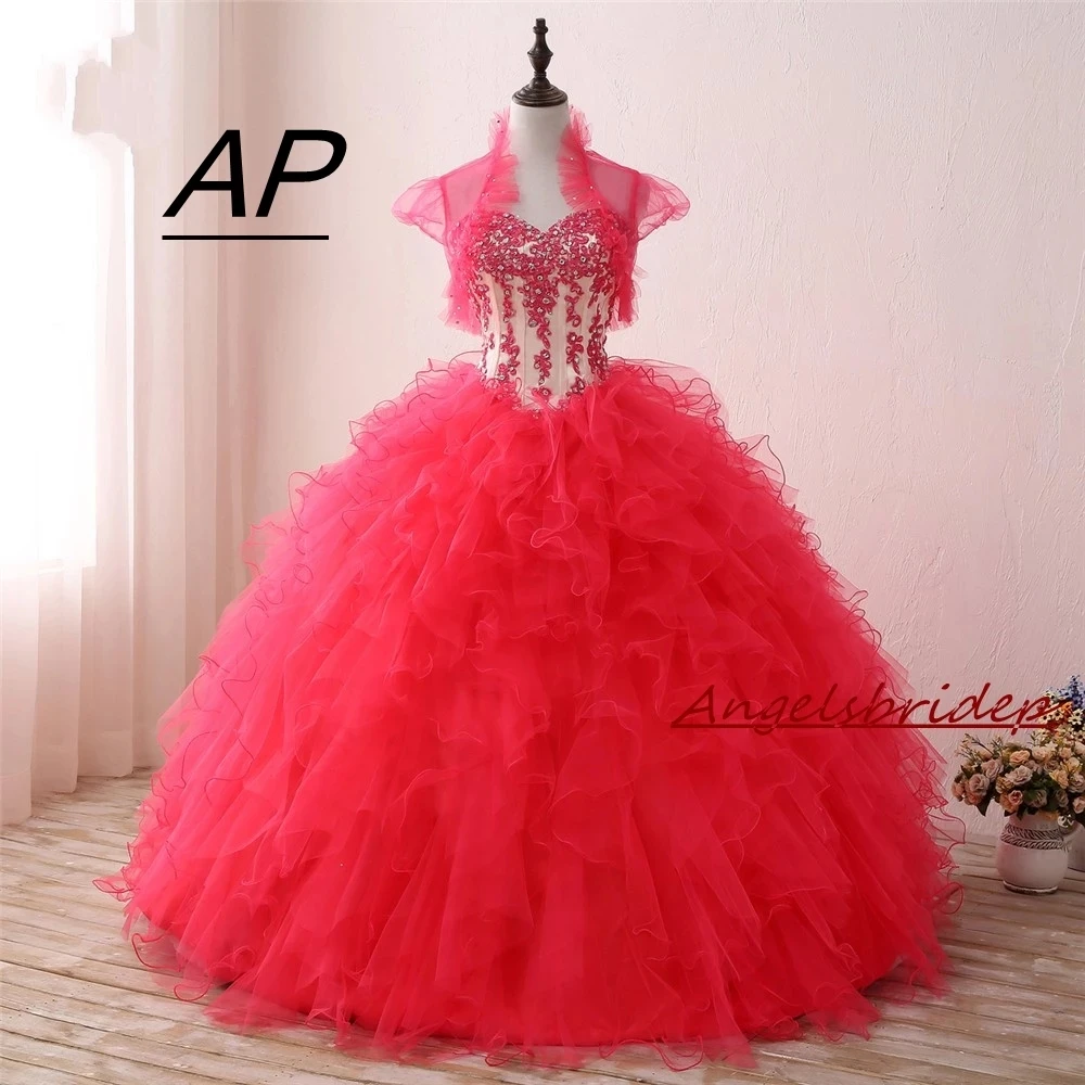 

ANGELSBRIDEP Sweetheart Jacket Ball Gown Quinceanera Dresses Vestido 15 Anos With Crystals Floor-Length Sweet 16 Debutante Gowns