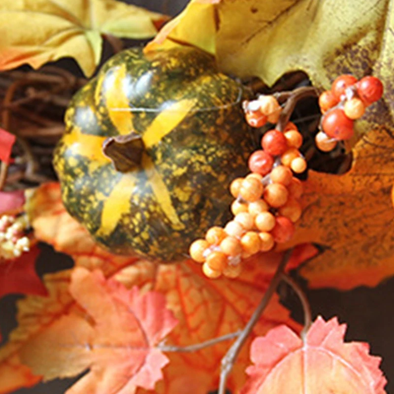 

40cm Halloween Wreath Pumpkin Berry Decoration Maple Leaf Artificial Wreath Front Door Home Decoration Thanksgiving Day