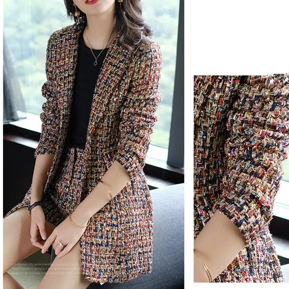Женский твидовый шерстяной пиджак и шорты с высокой талией комплект из двух