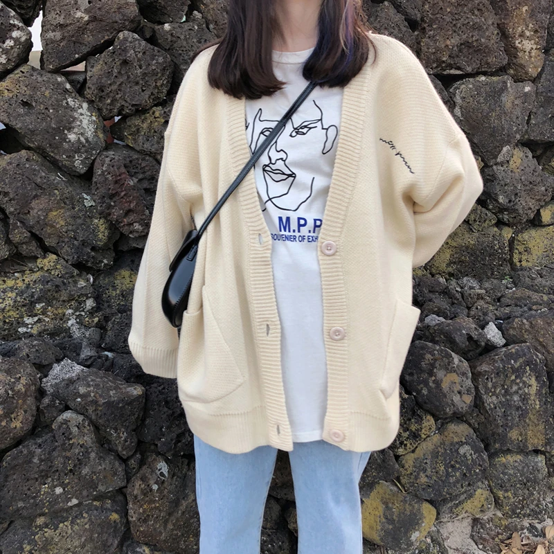 Новинка осени 2019 корейский женский кардиган с вышивкой в стиле колледжа