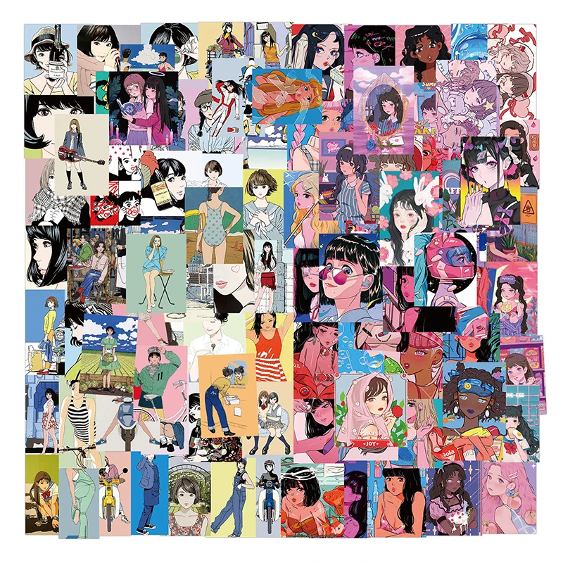 

100PCS Phone Laptop Luggage Case Graffiti Sticker Decals Cartoon Girl Sticker Anime Girl Illustration Beauty Stickers