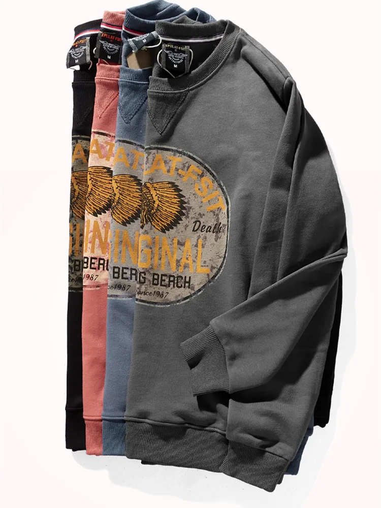 Худи мужское махровое из чистого хлопка с длинным рукавом и круглым вырезом |