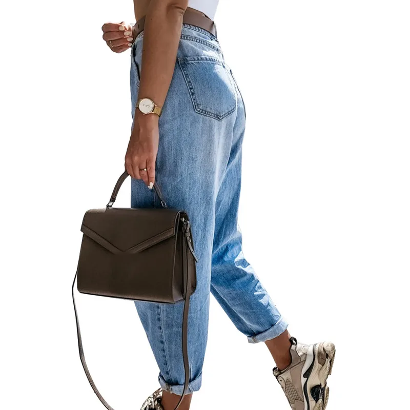 

Women Casual Loose Long Pants Skinny Slim Denim Jeans Zipper Buttons Trousers