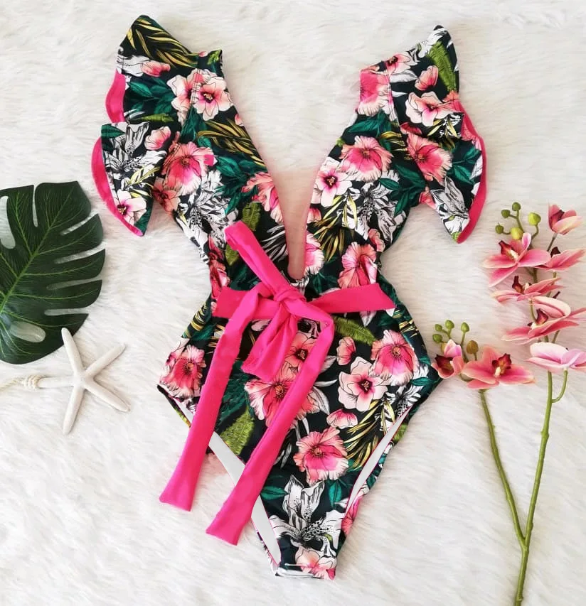 

One piece bikini 2021 new swimsuit women's Ruffle strap triangle