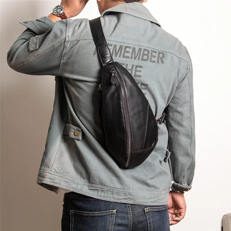Fashion luxury natural real leather men's chest bag simple casual hot sale high-quality first layer cowhide cross-body backpack