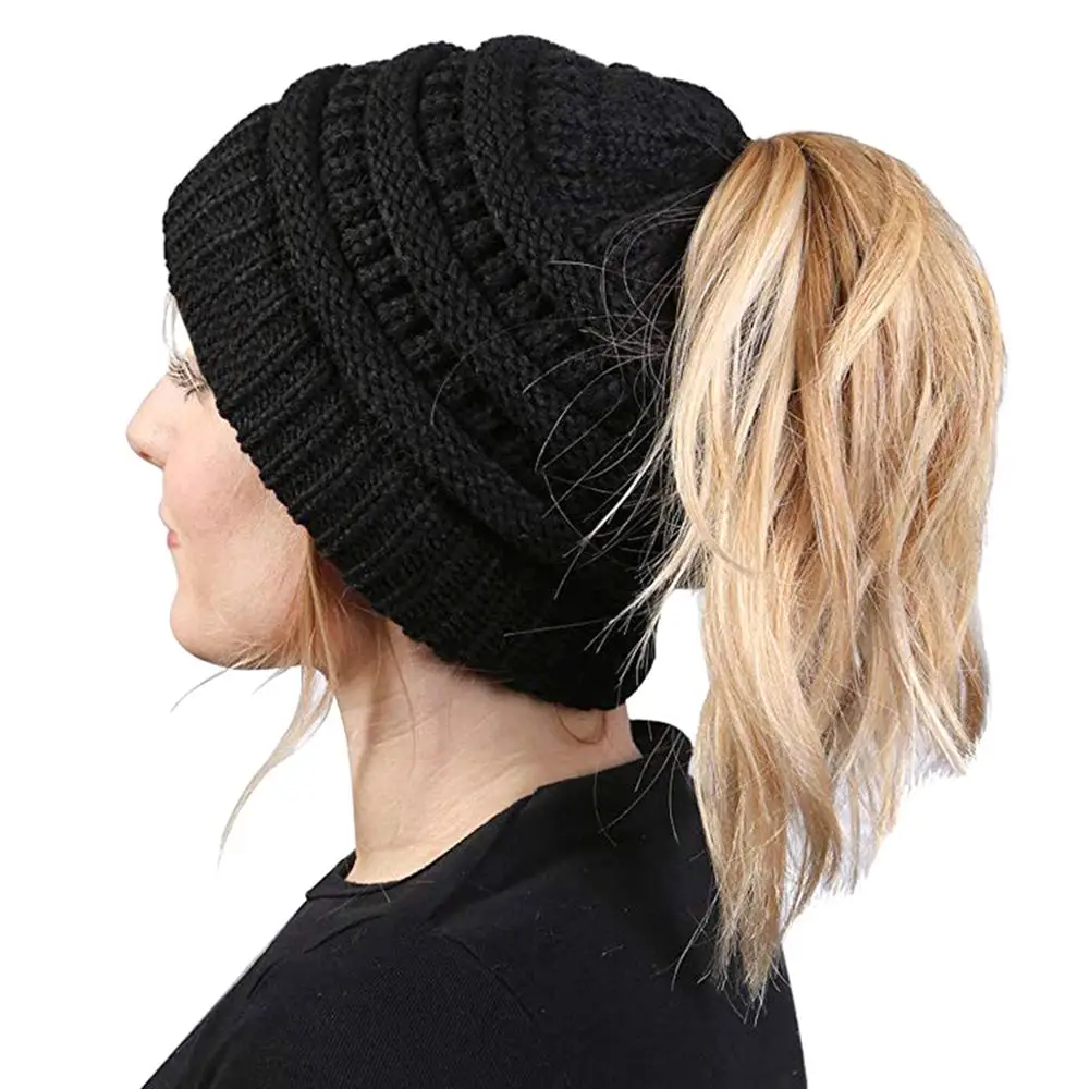 

Women Beanie Ponytail Hat Lady Beanie Tail Messy Soft Bun Knitted Cap Skull Stretchy Winter Warm Stretchy Knit Hats Accessories