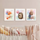 Настенная живопись с принтом лисы, HD медведь, еж, скандинавские плакаты и принты, настенные картины для украшения детской комнаты