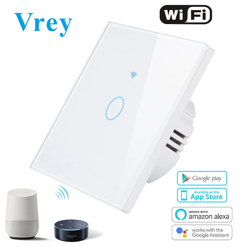 Врей Wi-Fi приложение Smart Touch переключатель, 110 V-240 v настенный светильник Сенсорный экран переключатель, с украшением в виде кристаллов Стекло переключатель Панель и поддерживаемые дистанционное управление