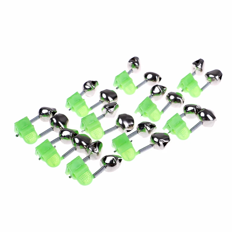 

10 шт./лот прочные сигнализаторы укуса для рыбалки, стебель для удочки, колокольчики, зажим, наконечник, ABS, зеленый аксессуар для рыбалки, Лег...